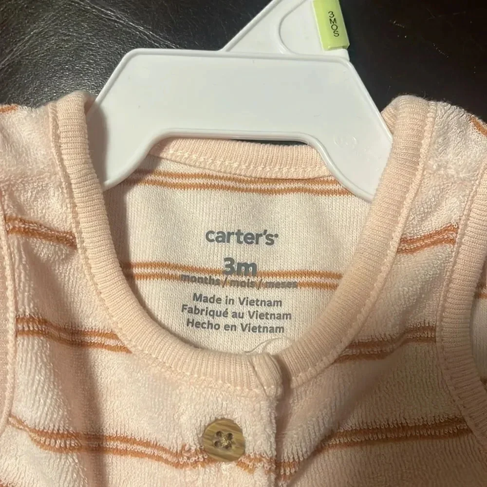 2 Carter's Baby Boys Size 3M Sleeveless Gray Jeep and Stripe Summer Romper